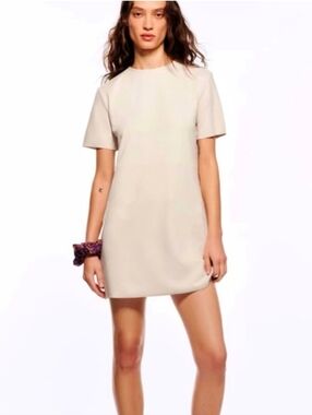 Zara Neutral Cream Short-Sleeve Mini Dress- New No Tags